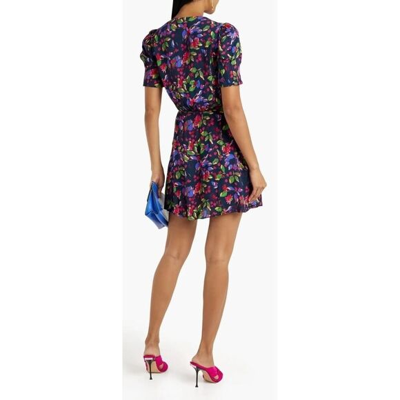 SALONI Lea Gathered Floral-Print Crepe De Chine Mini Wrap Dress | 2 Cottagecore - Picture 4 of 16